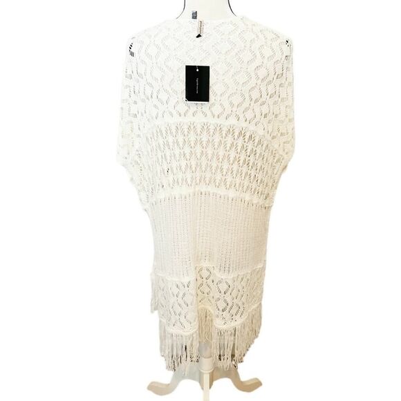 NWT Heartsoul Cream Crochet Knit Fringe Open Front Kimono Cardigan Sweater SizeM - Picture 4 of 4